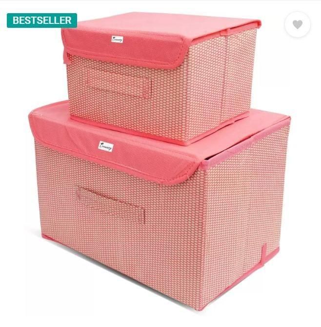 Foldable Woven Storage Box Set – 1 Large & 1 Small Organizer Basket for Home & Office Use