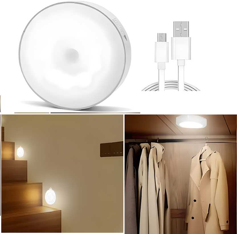 Wireless LED Motion Sensor Night Light – USB Rechargeable, Self-Adhesive for Bedroom, Kitchen, Hallway
