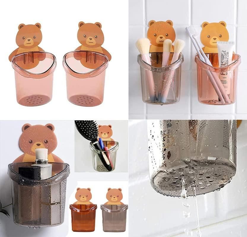 Wall Mount Toothbrush Holder with Cup – Multipurpose Bathroom Organizer (Pack of 2)