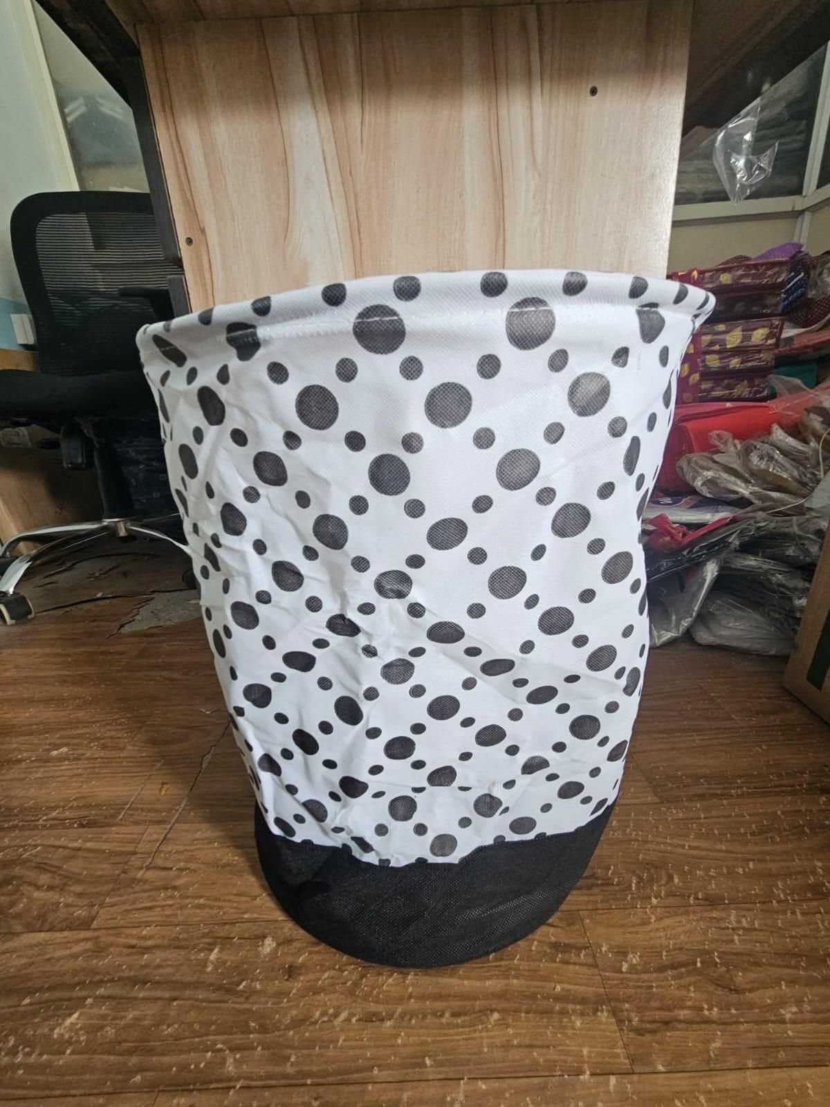 Polka Dot Canvas Laundry Bag – 45L Foldable Clothes Basket for Home