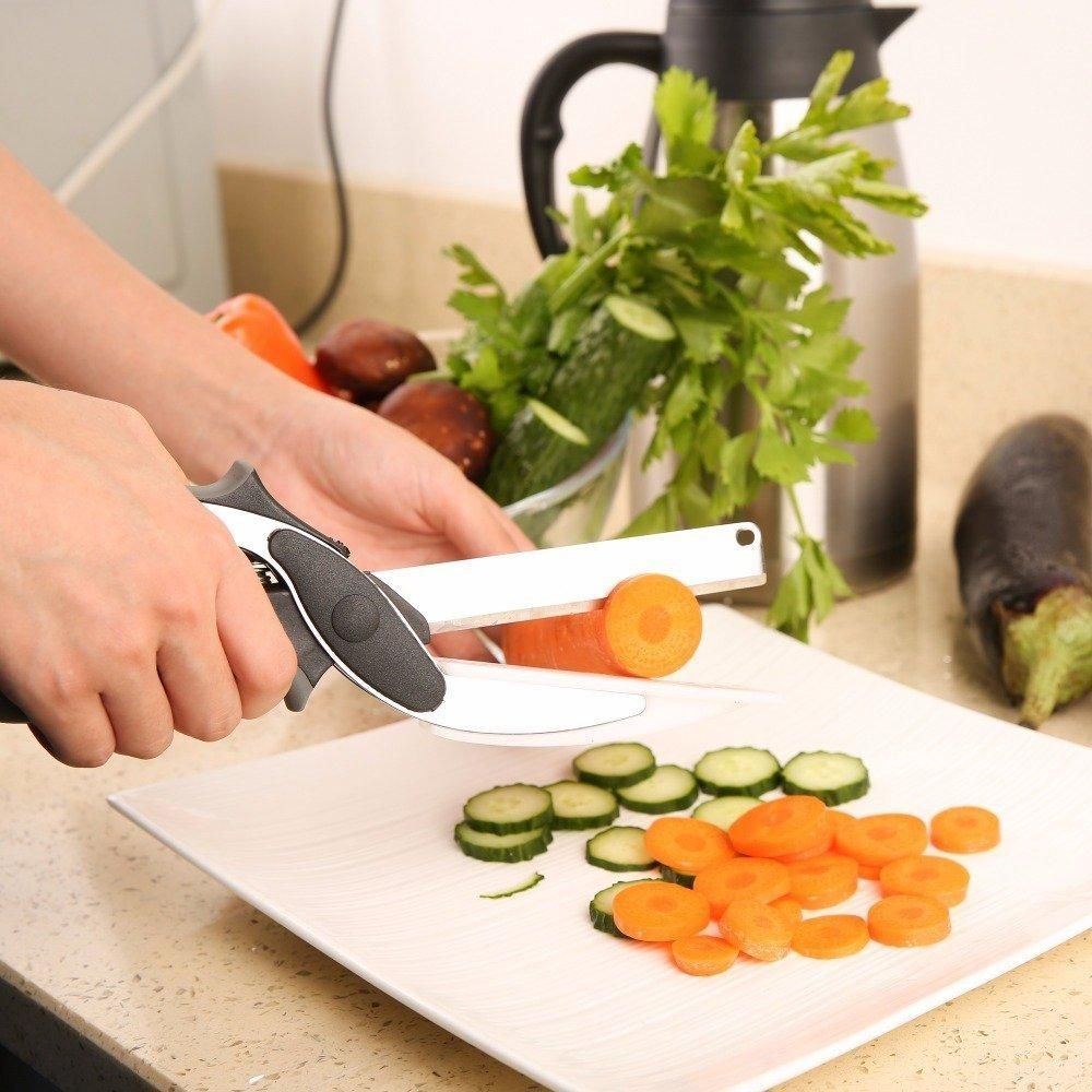 2-in-1 Cleaver Cutter – Kitchen Knife & Cutting Board Scissors Combo