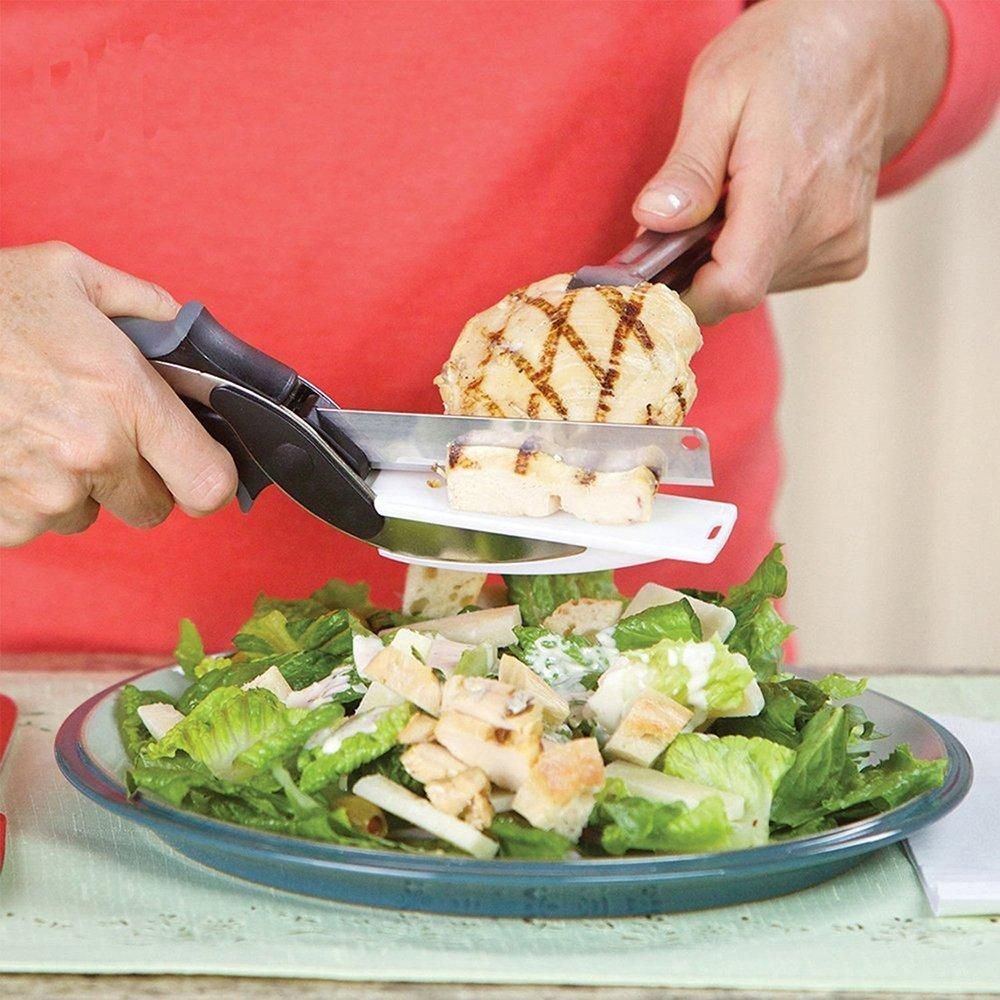 2-in-1 Cleaver Cutter – Kitchen Knife & Cutting Board Scissors Combo