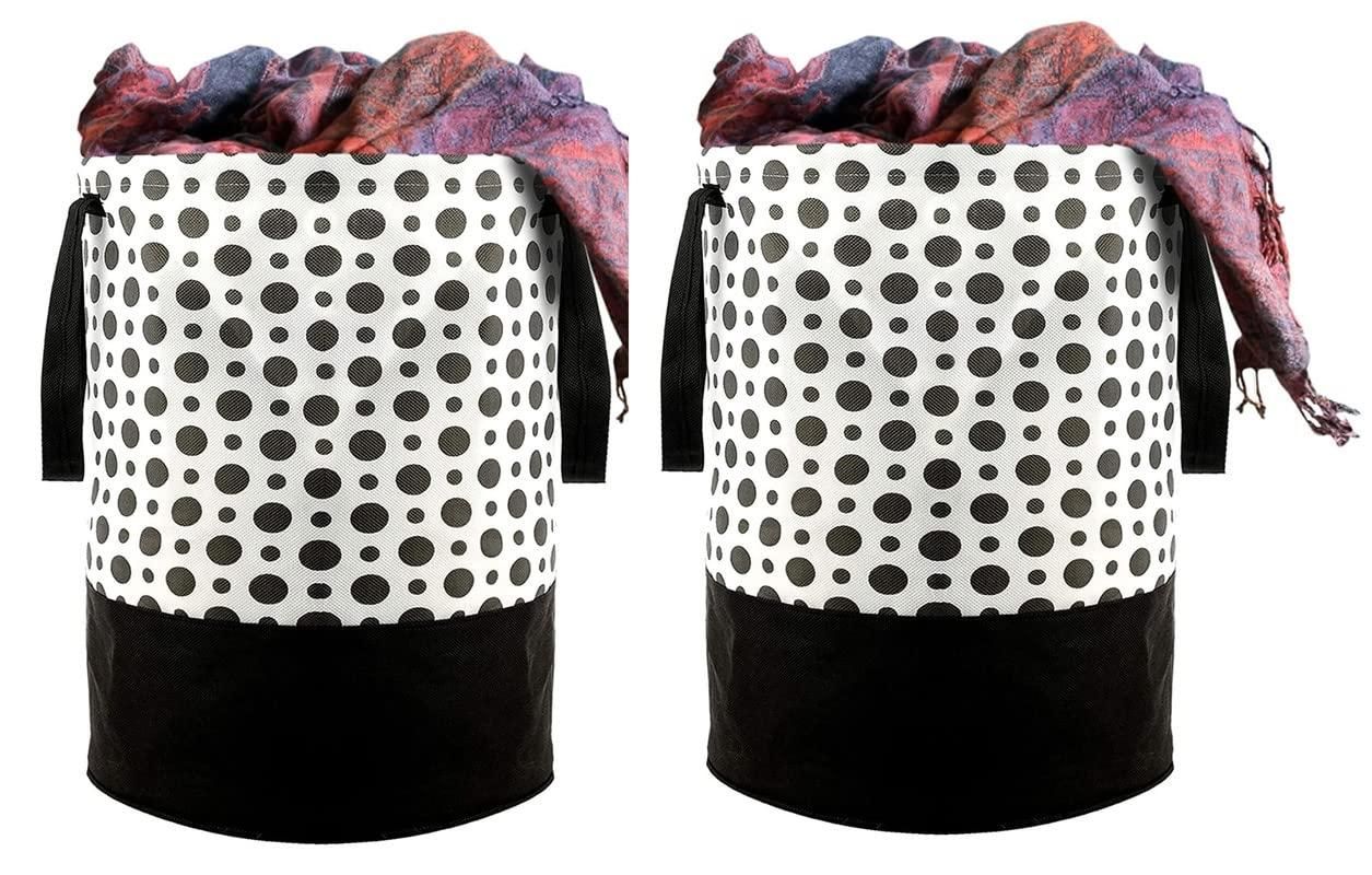 Polka Dot Canvas Laundry Bag – 45L Foldable Clothes Basket for Home