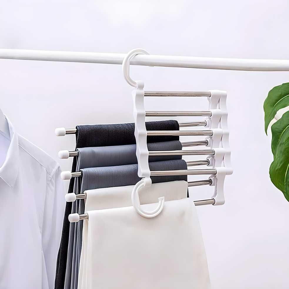 5-in-1 Stainless Steel Pants Hanger – Retractable Multifunction Trouser Rack (Pack of 2)