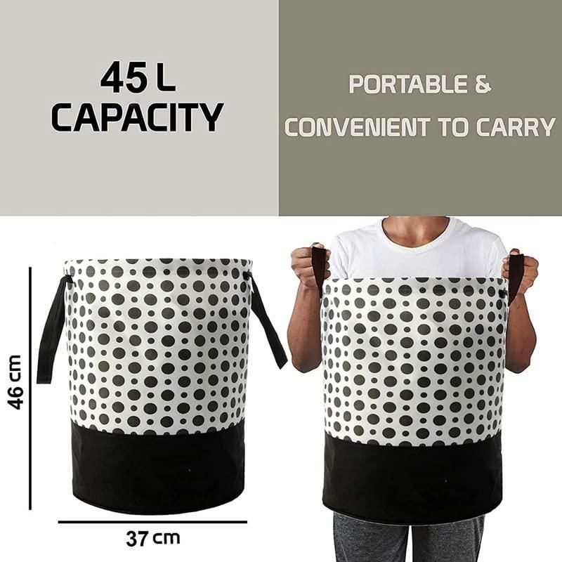 Polka Dot Canvas Laundry Bag – 45L Foldable Clothes Basket for Home