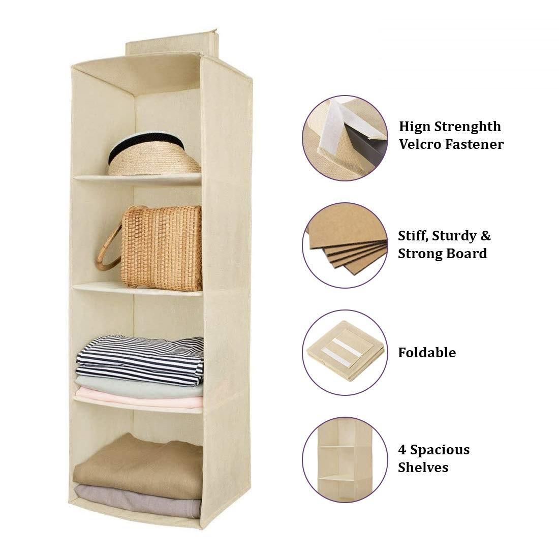 4-Shelf Hanging Wardrobe Organizer β Non-Woven Fabric Closet Storage (FOLDABLE)