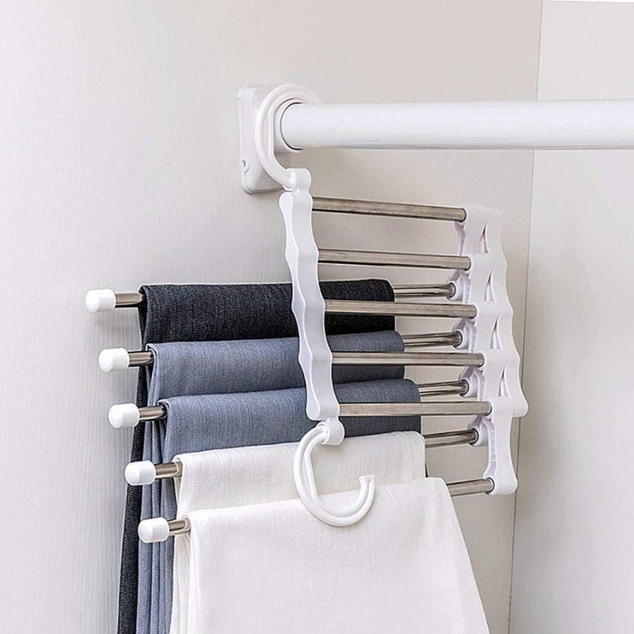5-in-1 Stainless Steel Pants Hanger – Retractable Multifunction Trouser Rack (Pack of 2)