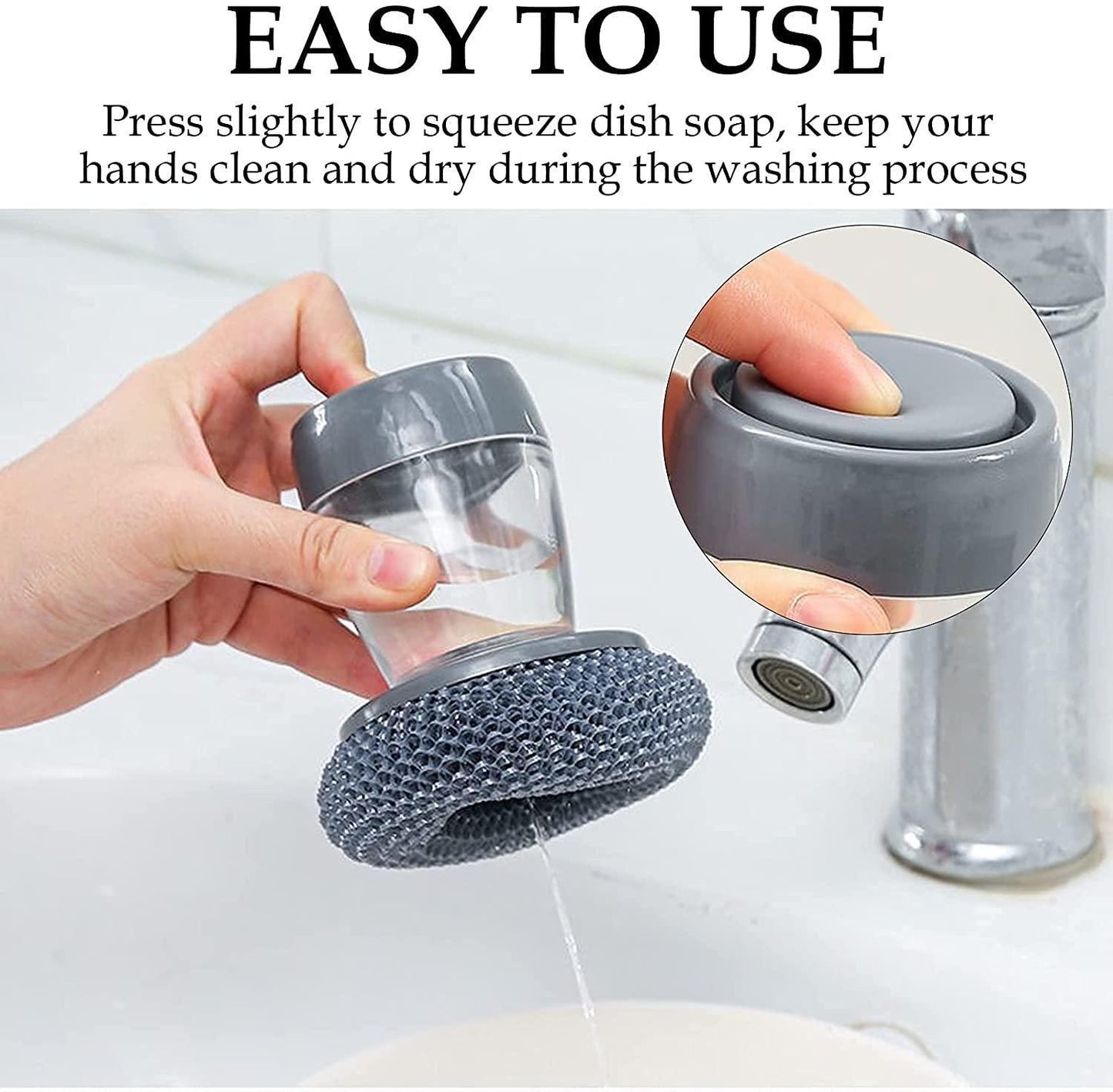 Kitchen Soap Dispensing Palm Brush for Dishwashing (Pack of 2)