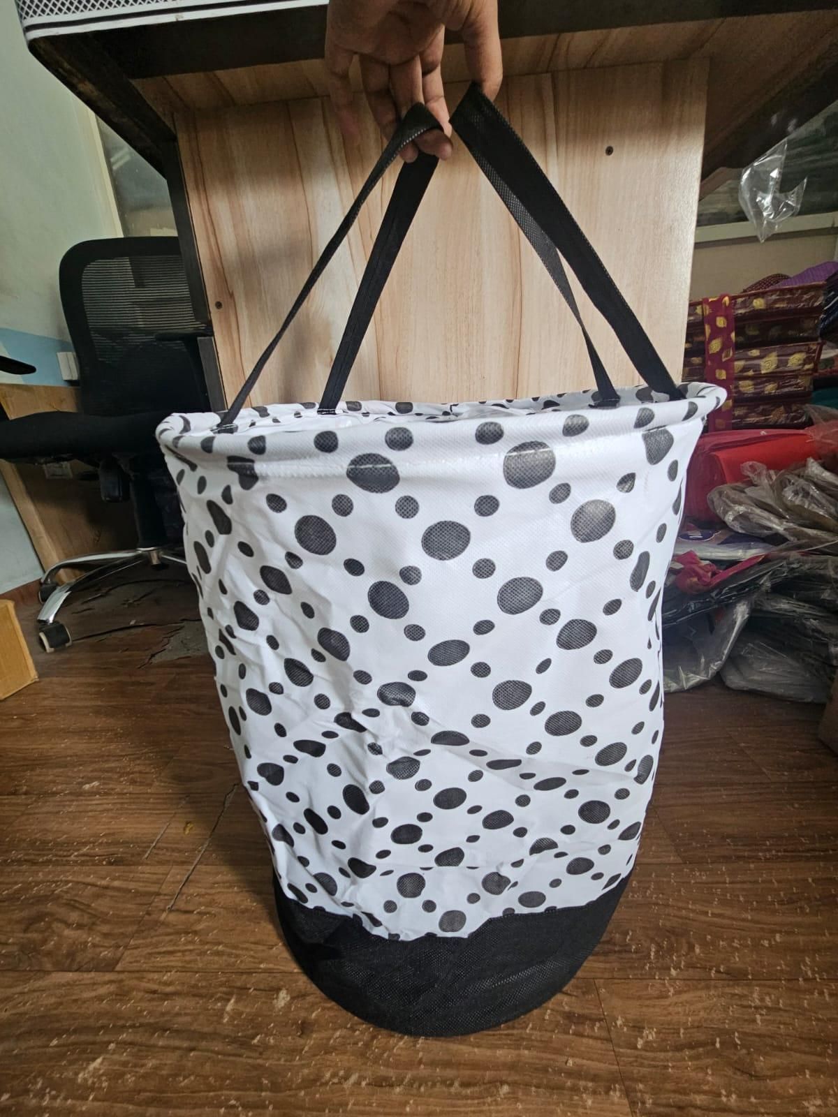 Polka Dot Canvas Laundry Bag – 45L Foldable Clothes Basket for Home