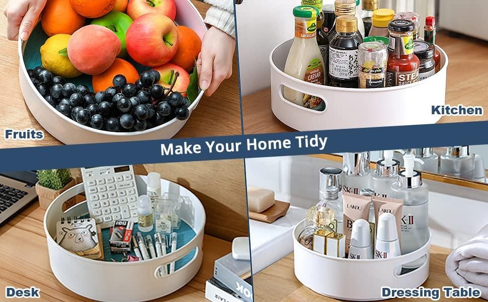 360° Rotating Multi-Purpose Organizer Tray – Spice Rack, Cosmetic Holder & More (Off-White)