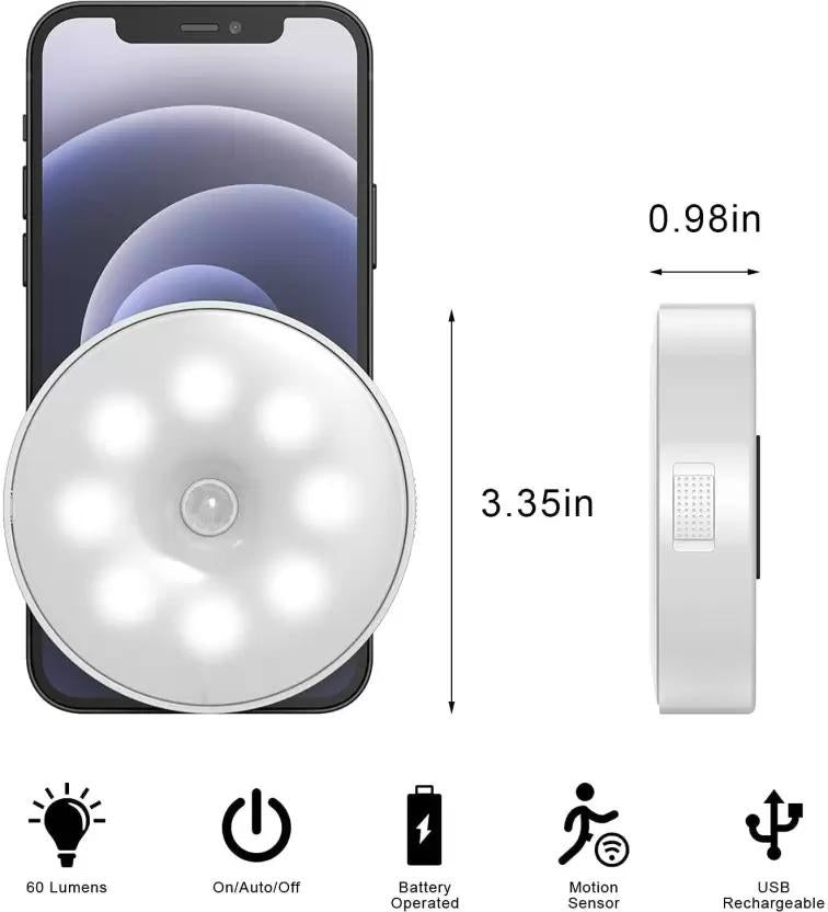Wireless LED Motion Sensor Night Light – USB Rechargeable, Self-Adhesive for Bedroom, Kitchen, Hallway