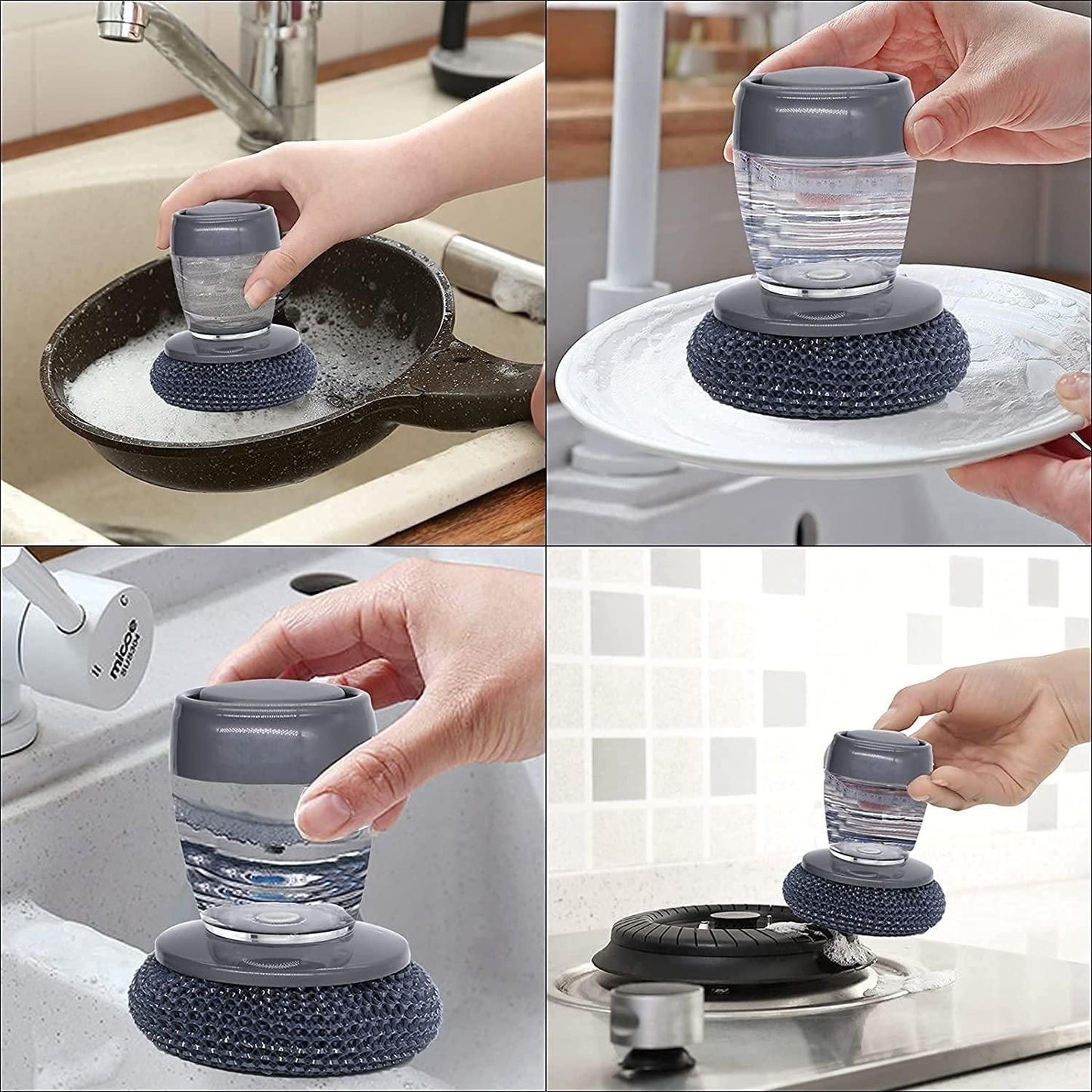 Kitchen Soap Dispensing Palm Brush for Dishwashing (Pack of 2)
