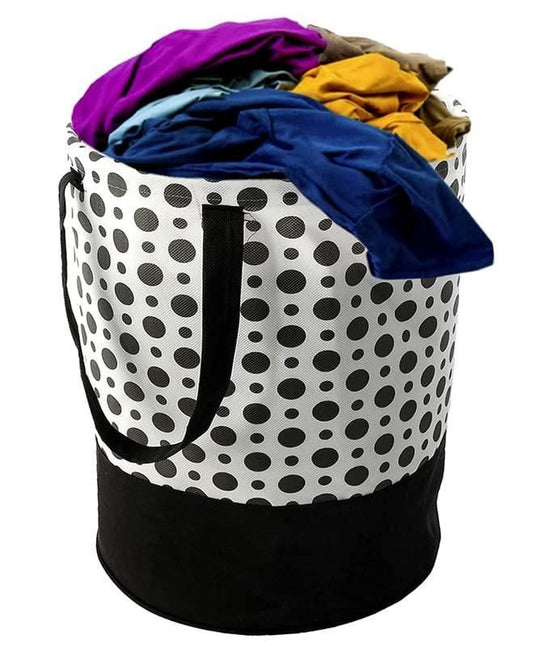 Polka Dot Canvas Laundry Bag – 45L Foldable Clothes Basket for Home