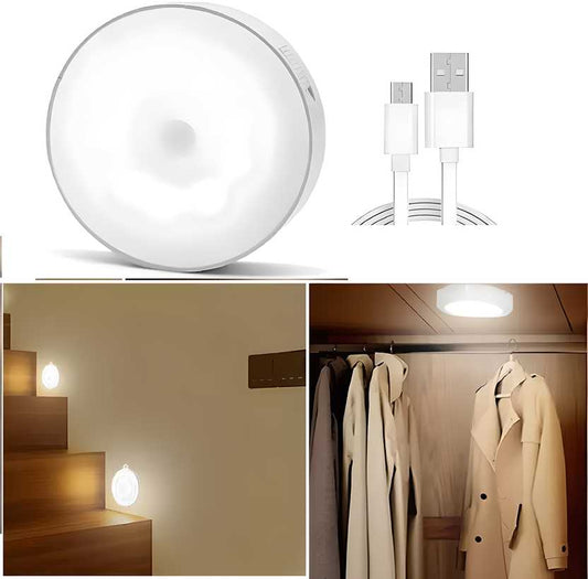 Wireless LED Motion Sensor Night Light – USB Rechargeable, Self-Adhesive for Bedroom, Kitchen, Hallway