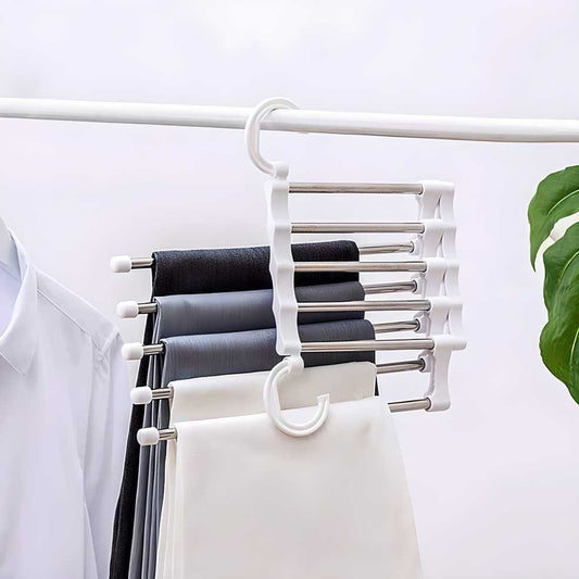 5-in-1 Stainless Steel Pants Hanger – Retractable Multifunction Trouser Rack (Pack of 2)