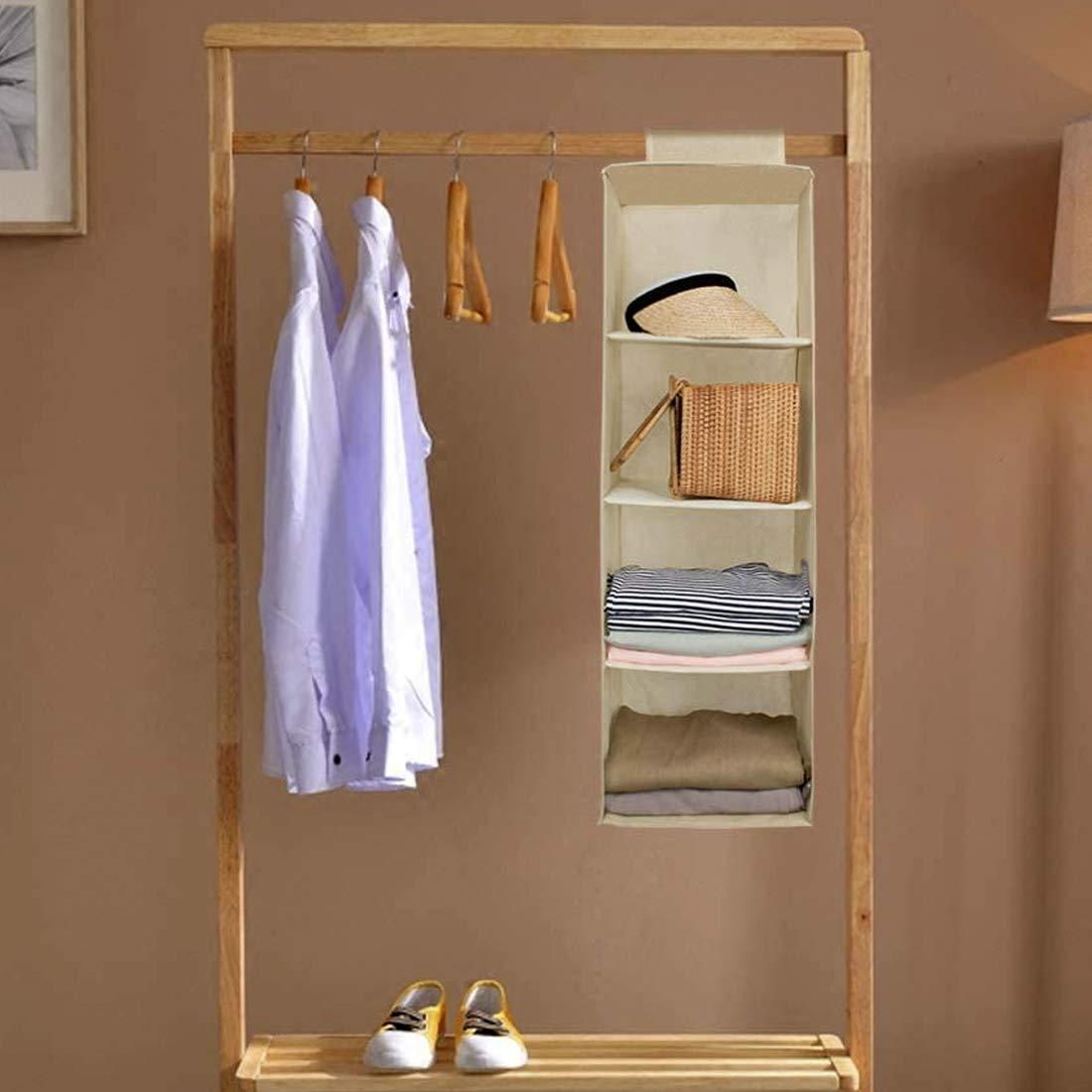 4-Shelf Hanging Wardrobe Organizer – Non-Woven Fabric Closet Storage (FOLDABLE)