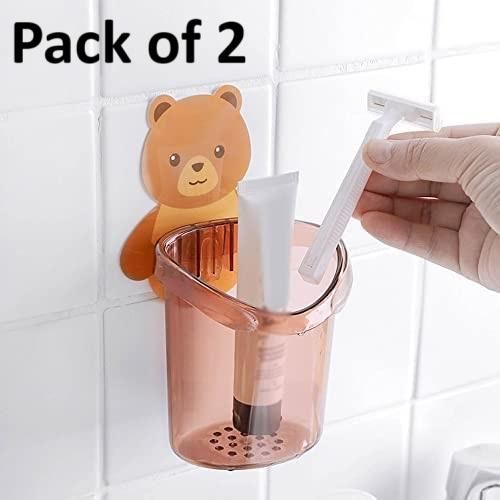 Wall Mount Toothbrush Holder with Cup – Multipurpose Bathroom Organizer (Pack of 2)