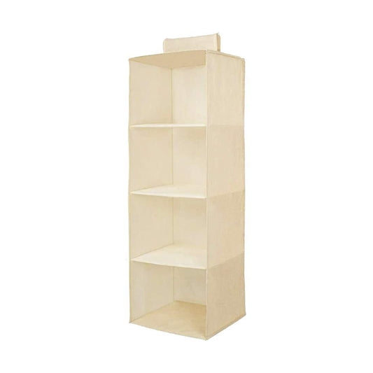4-Shelf Hanging Wardrobe Organizer – Non-Woven Fabric Closet Storage (FOLDABLE)